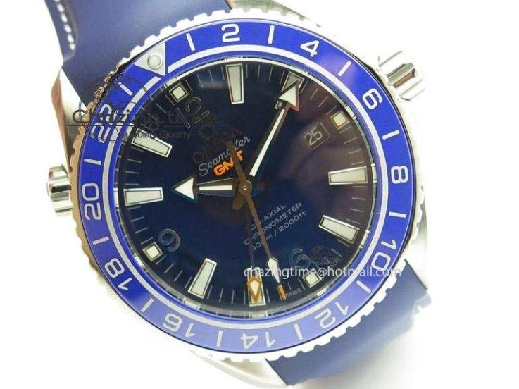 0307 HighPerformance Seamaster Planet Ocean GMT 600M Blue Dial SS On Blue Rubber Strap A 8278